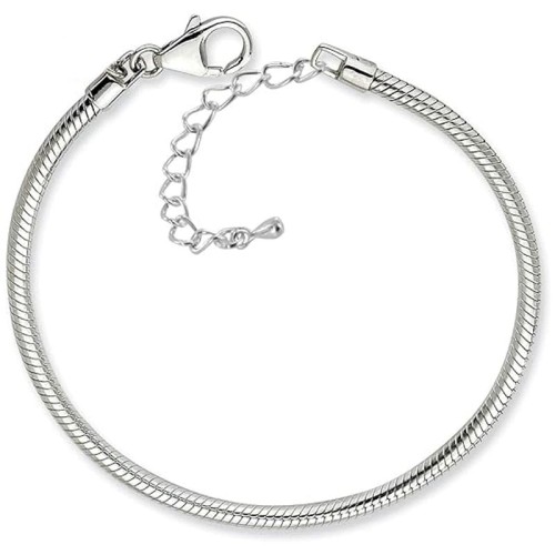 Srebrna bransoletka modułowa wykonana ze srebra próby 925, przeznaczona jako baza na charmsy i zawieszki. Klasyczny, elegancki model z regulacją długości 18–22 cm, pozwalający stworzyć własną kolekcję biżuterii.